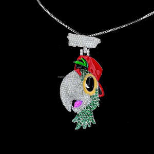 Pendentif oiseau en émail en argent sterling 925 Design personnalisé Bail Colorful Moissanite Diamond Hip Hop Perroquet Pendentif - Product Image 3