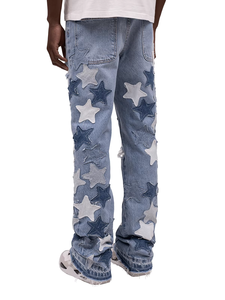 Jean en denim pour homme 2026 de haute qualité, coupe évasée, délavé bleu, avec patchs, effet usé, style streetwear hip-hop Y2K, OEM ODM, en coton - Product Image 5