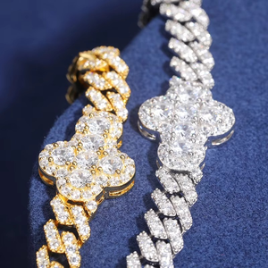 สร้อยข้อมือทอง 14K ลายโคลเวอร์แบบไมอามีคิวบันลิงค์ ประดับเพชรแล็บแบบพาเว่  งานฮิปฮอป  สำหรับทั้งชายและหญิง - Product Image 3