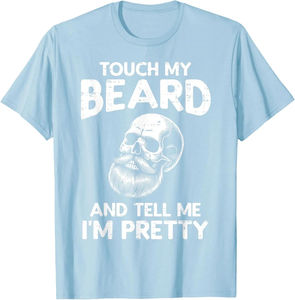 T-shirt en coton pour hommes, décontracté, à manches courtes, avec image de crâne, Touch My Beard Tell Me Im Pretty - Product Image 4