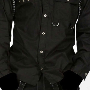 <b>Men's</b> Black Gothic Long Sleeve Shirt with Detachable Shoulder Chains, Metal Pyramid <b>Studs</b>, and Zipper Pockets - Product Image 4