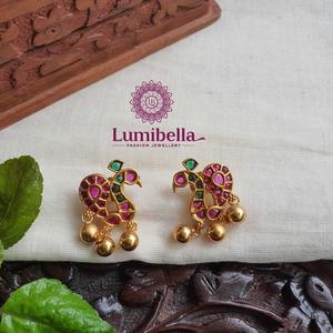 18K Gold Plated Peacock Stud Earrings with Zircon and Pearl - Product Image 2