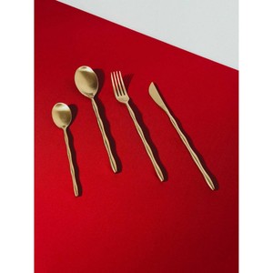 Matte Gold Flatware Set Minimalist Design Metal Cutlery <b>Spoon</b> Fork Knife - Product Image 1