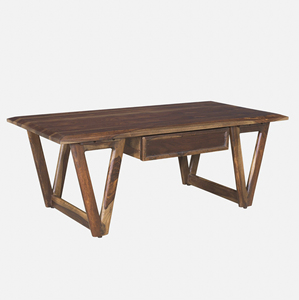 Table basse de salon unique en bois d'acacia massif, finition teck, forme carrée, avec pieds pliants durables et tiroir de rangement. - Product Image 2
