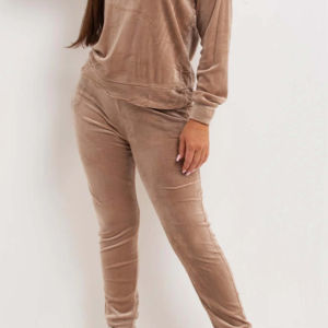 Ensemble de survêtement 2 pièces en coton pour femme, coupe ajustée, respirant, avec sweat à capuche zippé en polaire et pantalon rayé, décontracté, hiver - Product Image 2