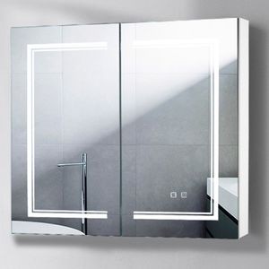 LED Bathroom Wall Cabinet Modern White Double Door <b>Mirror</b> Cabinet Rectangle Frame <b>Smart</b> <b>Mirror</b> Hanging for Bath Room - Product Image 2