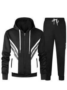 Ensemble de survêtement pour homme, style streetwear, à capuche, fermeture éclair, 100% coton, sportif, décontracté, sweat-shirt et pantalon de survêtement, tenue en deux pièces - Product Image 1