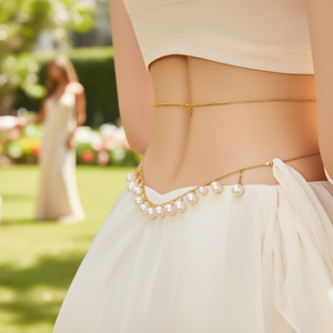 Gold Plated Bohemian Pearl Belly Chain Body Jewelry for Party Wedding - Product Image 2