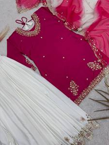 Wholesale Designer Indian Sequin Embroidered Crepe Sharara Gharara <b>Kurti</b> Set Diwali Wedding Party 3Pcs Traditional Ready To Wear - Product Image 2