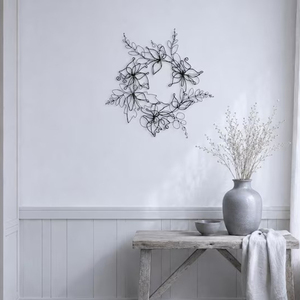 Delicate Gold Wire Floral <b>Wreath</b> Featuring Minimalist Sculpted Blossoms, Elegant, Lightweight Accent Piece For Modern Spaces - Product Image 5