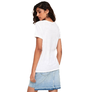 T-shirt en jersey de coton blanc à col en V et manches courtes pour femme, coupe classique, couleur unie, respirant, idéal printemps-été - Product Image 4