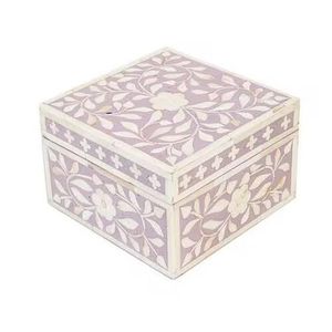 Handcrafted Rosewood Jewelry <b>Box</b> Vintage Round Brass Inlay Floral Carved Wooden <b>Keepsake</b> Chest Small Square Trinket Organizer - Product Image 1