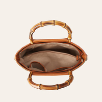 Sac fourre-tout en cuir PU pour femmes, poignée supérieure en bambou, bandoulière amovible, sac à bandoulière vintage à fleurs, grande capacité avec fermeture éclair