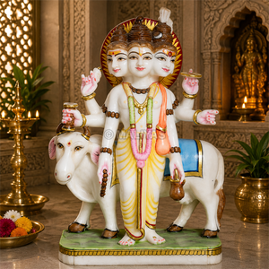Premium Marble Dattatreya Statue | Handcrafted White Marble Lord Dattatreya Murti with Sacred Cow | MALIYAS Jaipur - Product Image 3