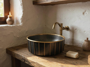 Handmade Black Gold Hammered Brass Vessel Sink Luxury Two Tone Brass Bathroom Wash <b>Basin</b> Decorative Vanity <b>Basin</b> - Product Image 4