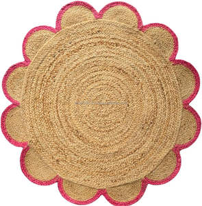 Tapis rond en jute tressé Chaleur rustique pour les chambres à coucher Salons Tapis ronds en jute festonné Espaces intérieurs et extérieurs - Product Image 2