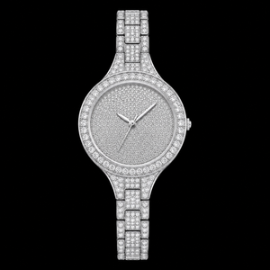 Montre-bracelet de luxe en acier inoxydable argenté avec verre en quartz et moissanite, bijoux de mode hip-hop haut de gamme à collectionner - Product Image 1