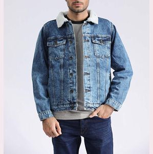 High Quality <b>Men</b> <b>Denim</b> <b>Jacket</b> Full Sleeve Light Wash High Street Fashion Casual Outerwear Front Fleece Lined Eco-Friendly - Product Image 2