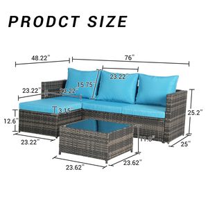 Set di mobili da giardino intrecciati in 2 pezzi a forma di L in vimini da conversazione tavolo da salotto per cortile a bordo piscina Set di 2 pezzi - Product Image 5