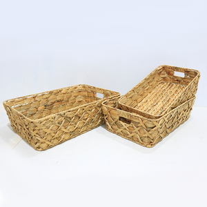 Natural Rustic <b>Rectangle</b> Water Hyacinth Woven Eco-Friendly <b>Storage</b> <b>Baskets</b> with Built-in Handles for Nesting Home Organization - Product Image 2