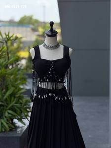 Designer Fancy Cotton with Flared Kali-Pattern <b>Red</b> & Black <b>Lehenga</b> - Long Dori with Ginny-Kodi Blouse Supplier from India - Product Image 2