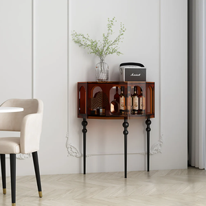 Contemporary Glass Side Table With Arched Panels Modern Living Room Furniture Black Legs Amber Finish - Product Image 3