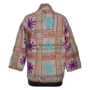 Veste en coton Kantha brodée à la main indienne, motif imprimé au bloc, respirante, écologique, pour l'hiver, l'automne et l'été, vente en gros - Product Image 5