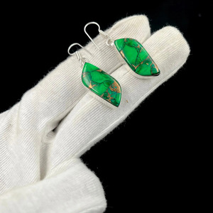 Pendientes Colgantes de Turquesa Verde Cobre, Pendientes Colgantes con Piedras Preciosas Azul Verdoso, Joyería Boho Plateada Estilo Suroeste Vintage - Product Image 3