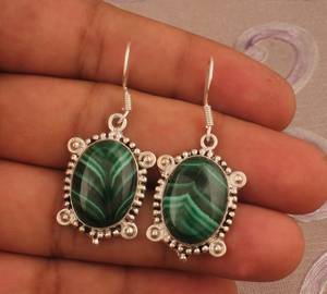 Pendientes Colgantes de Malaquita Hechos a Mano, Plata de Ley, Piedra Preciosa Verde Natural, Joyería Boho, Regalo de Moda para Mujer - Product Image 6