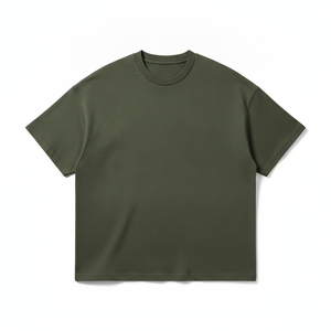 T-shirt en jersey 100 % coton vert olive pour homme, manches courtes, col rond, coupe ample, couleur unie, anti-boulochage - Product Image 1