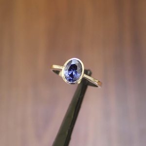 Anillo de Tanzanita con Engaste de Bisel, Anillo de Compromiso Art Deco, Plata de Ley S925, Anillo Chapado en Oro de 14K - Product Image 3