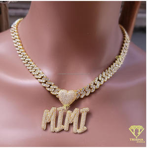 Hip Hop Custom <b>Name</b> Pendant Gold Cuban <b>Chain</b> Moissanite Diamond Bling Necklace For Men Women - Product Image 3