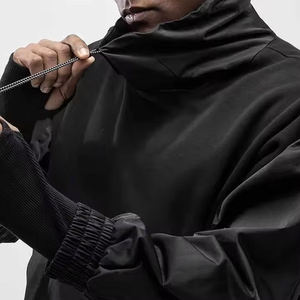 Sweat à capuche Techwear personnalisé pour homme, col montant Cyberpunk, streetwear tactique, pull-over urbain Ninja Darkwear, sweat-shirt oversize - Product Image 4