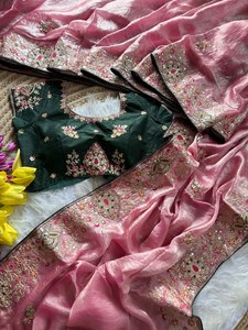 Elegante Saree Festivo en Seda Sintética con Bordado Pesado y Motivos Decorativos - Product Image 1