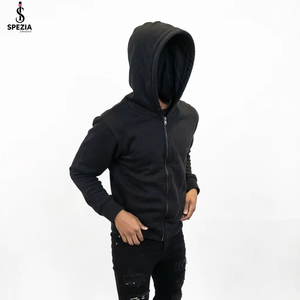 เสื้อฮู้ดซิปผู้ชายสีดำทรงสลิมฟิต แบรนด์ Spezia สีพื้น สไตล์สตรีทแวร์ - Product Image 1