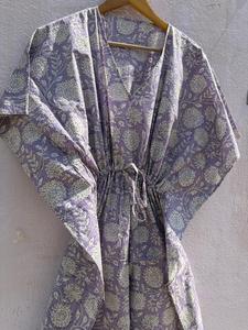 Lavender Floral Cotton <b>Kaftan</b> Dress for Women Printed Boho <b>Beach</b> Cover Regular Fit Eco-Friendly V-neck Resort Wear Summer Maxi - Product Image 5