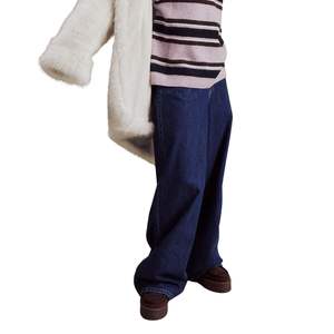 Jean en denim bleu foncé vintage pour femme, coupe large, taille haute, style décontracté urbain, vente en gros, personnalisation OEM - Product Image 5