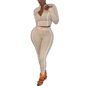 Chándal informal de algodón para mujer, chándal reflectante de 3m, de cintura alta, con media cremallera, venta al por mayor - Product Image 1