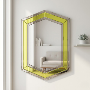 Espejo Hexagonal de Diseño Premium de 24x32 Pulgadas | Marco con Patrón Amarillo y Bordes Metálicos | Espejo Decorativo de Pared Moderno para Interiores del Hogar - Product Image 4