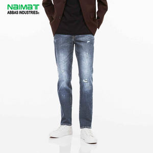 Chaqueta de Mezclilla Azul para Hombre, Corte Ajustado, Detalles Desgastados, Estilo Informal, Algodón de Alta Calidad, Elegante - Product Image 1