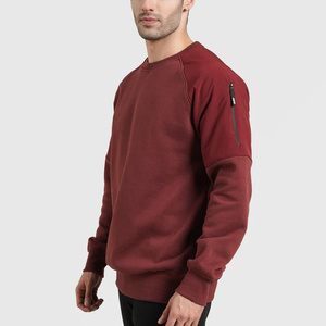 Men Brown Crew Neck Sweatshirt Regular Fit Solid Color Casual Long Sleeve <b>Pullover</b> 100% Cotton Fleece Knitted Winter Embroidered - Product Image 2