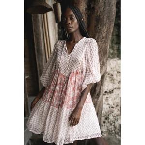 Robe décontractée Amorzinho faite à la main, 100% coton, écologique, taille naturelle, col rond, manches 3/4, longueur genou, antistatique - Product Image 1