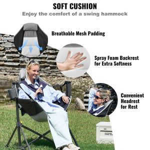 Sedia da Campeggio Reclinabile con Portabicchieri e Borsa Portaoggetti, Poggiatesta, Capacità 136 Kg, Sedia a Dondolo Pieghevole per Avventure all'Aperto - Product Image 5