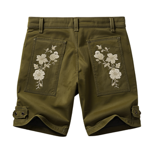 Pantalones Cortos de Moda Premium Bordados en Verde Oliva para Hombre, Personalizados OEM ODM - Product Image 4