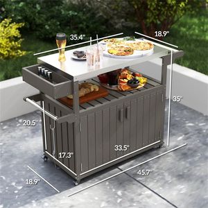 Carrito de Bar Gris para Exteriores con Estante de Almacenamiento para Isla de Cocina y Camping - Product Image 6