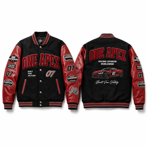 Chaqueta Varsity de Cuero para Hombre One Apex, Diseño con Parches Bordados Rojos y Negros, Estilo Urbano Universitario, Chaqueta Bomber - Product Image 2
