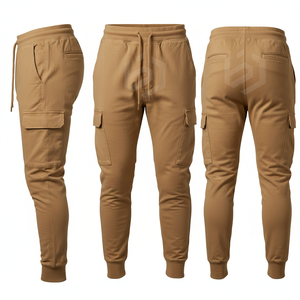 <b>Men's</b> <b>Khaki</b> Cargo Sweatpants Elastic Waist Drawstring Multiple Pockets Casual Joggers Midweight Cotton Canvas Autumn Style - Product Image 1