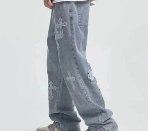 กางเกงยีนส์ผู้ชายคุณภาพสูงแบบสั่งทำพิเศษ สไตล์สตรีท  โลโก้ดีไซน์เนอร์ ฮิปฮอป ยืดได้ ขาดๆ แบบเท่ๆ สีม่วง - Product Image 6