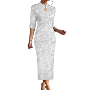 Nuevo Vestido 2026 con Diseño Blanco y Gris, Patrón Tribal Polinesio Samoano, Estilo Gota de Agua, Estilo Neo-Chino, Vestido Blanco para Domingo - Product Image 5