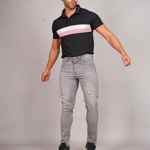 Jeans de Mezclilla Gris para Hombre, Corte Slim Fit, con Logotipo Personalizado, Lavado a la Arena, Estilo Casual, Cintura Media, Tejido de Fibra - Product Image 2